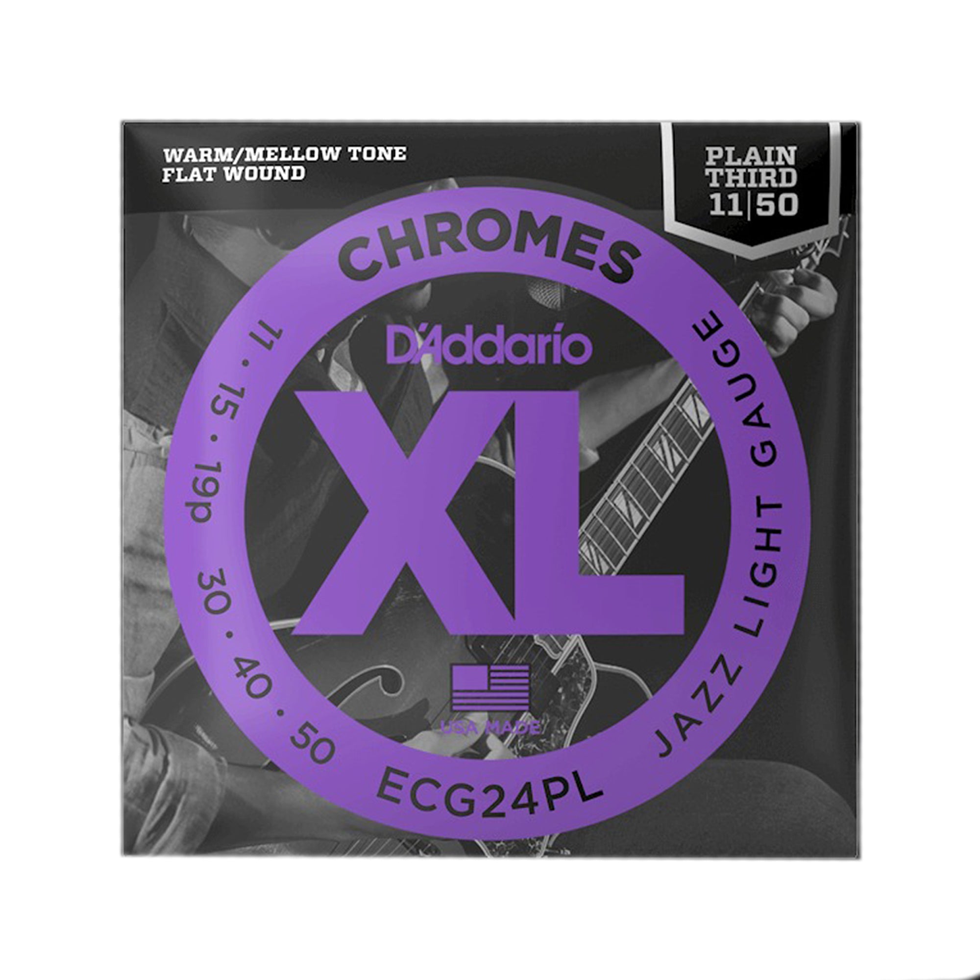 D'Addario XL Chromes Electric Guitar Strings Jazz Light Plain Third 11-50