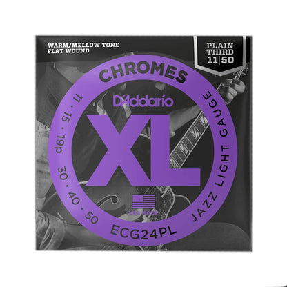 D'Addario XL Chromes Electric Guitar Strings Jazz Light Plain Third 11-50