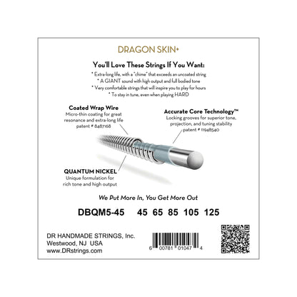 DR Strings DRAGON SKIN+ Quantum Nickel Bass Strings 5-String Medium 45-125 Tapered Multi-Scale