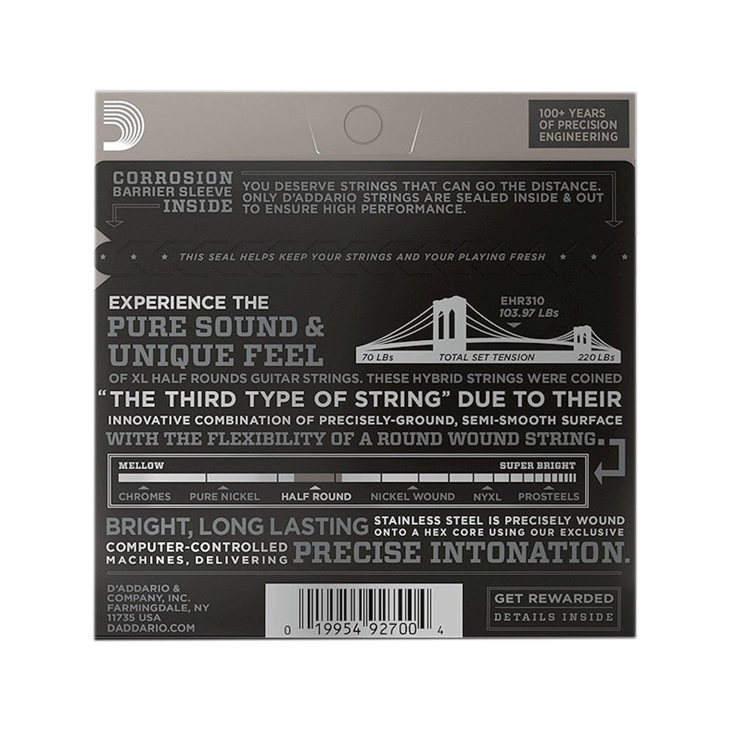 D'Addario EHR310 Half Round Regular Light Electric Guitar Strings 10-46