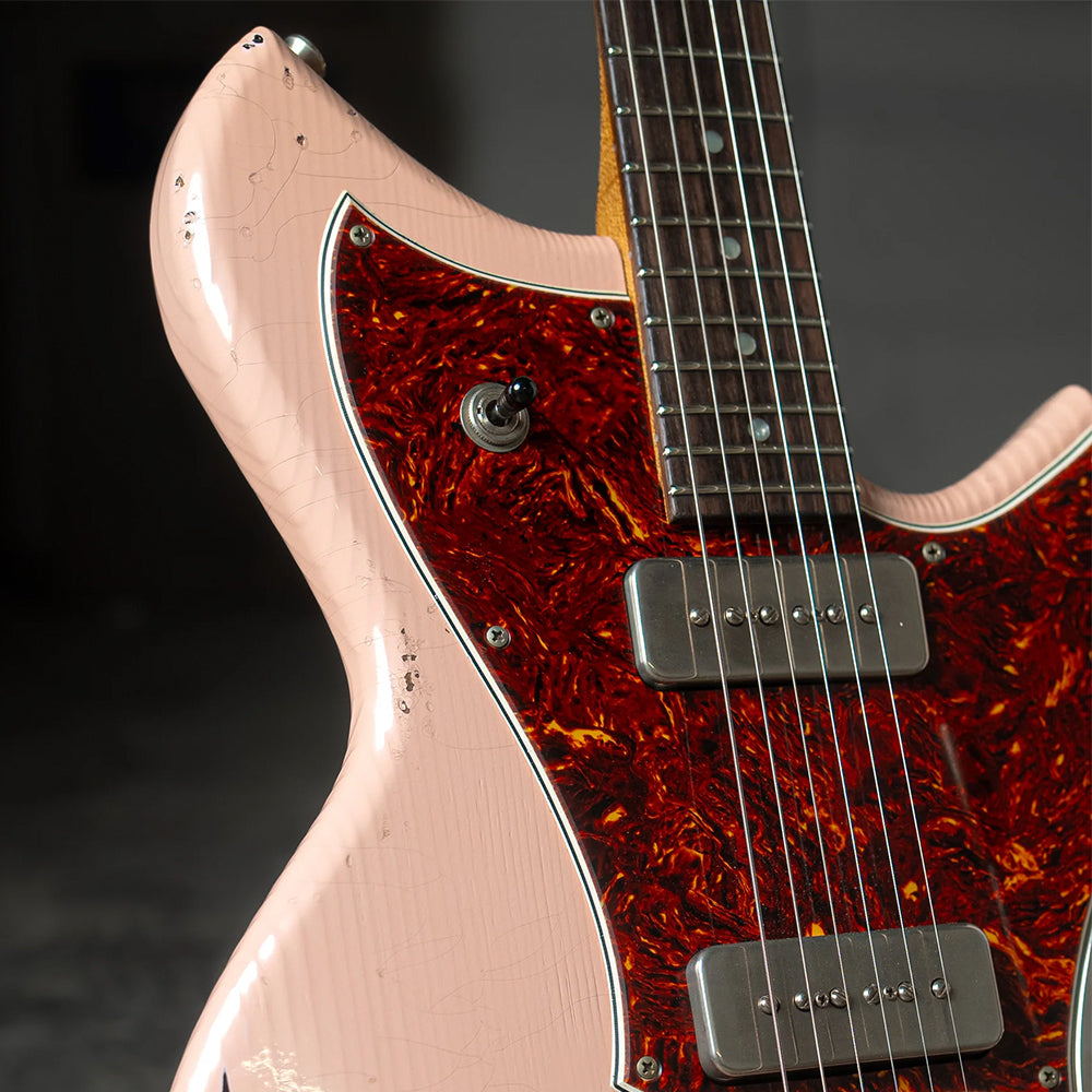 Novo Dealer Limited Serus J Shell Pink Over '64 3-Tone Burst Medium Distress w/ Lollar P-90 Pickups Electric Guitars