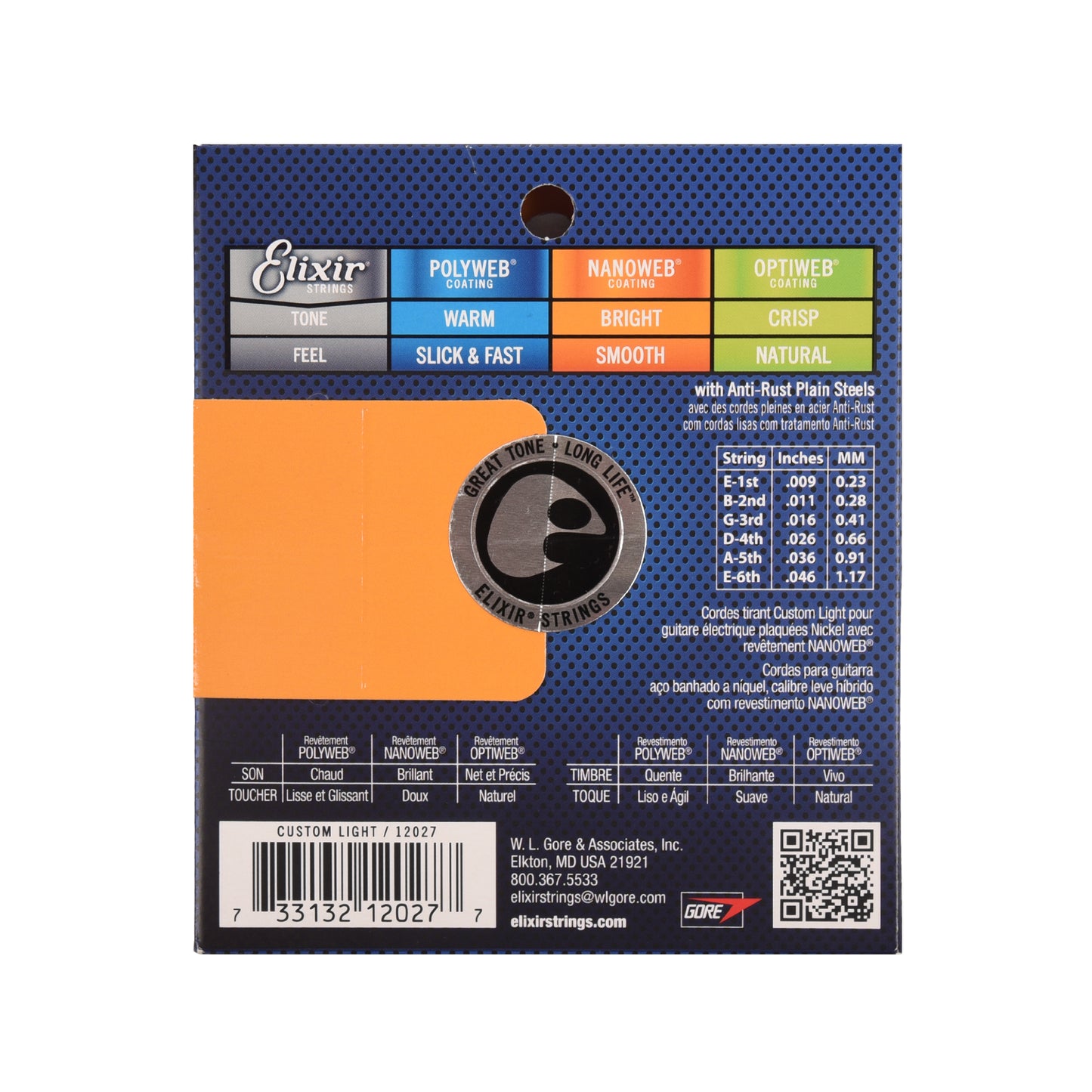 Elixir Custom Light Nanoweb Electric Guitar Strings 9-46