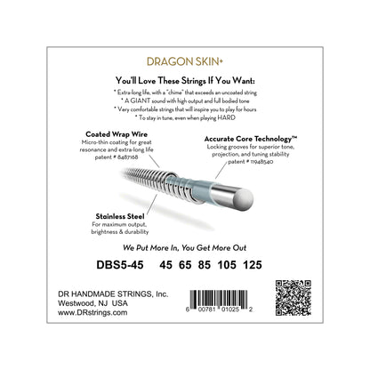 DR Strings DRAGON SKIN+ Stainless Steel Bass Strings 5-String Medium 45-125