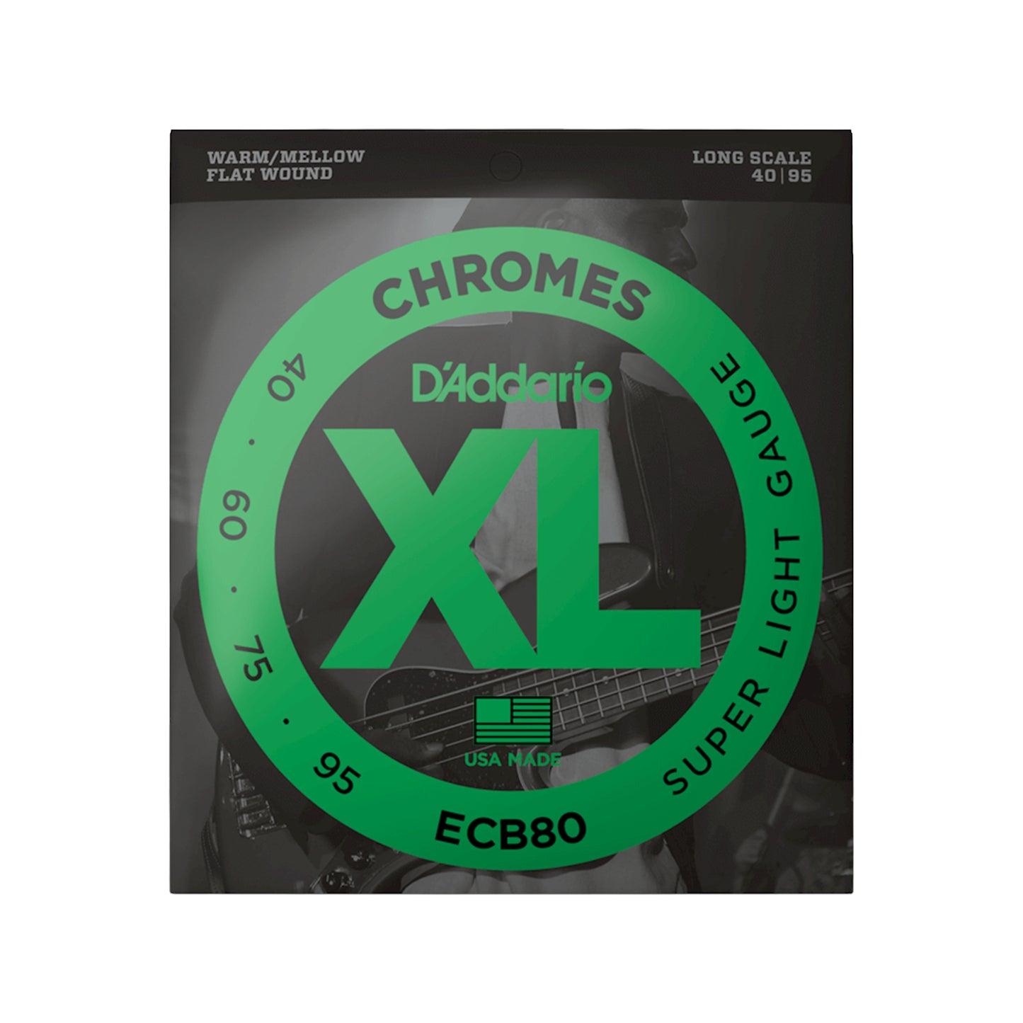 D\'Addario ECB80 XL Chromes Flat Wound Bass Strings Long Scale 40-95