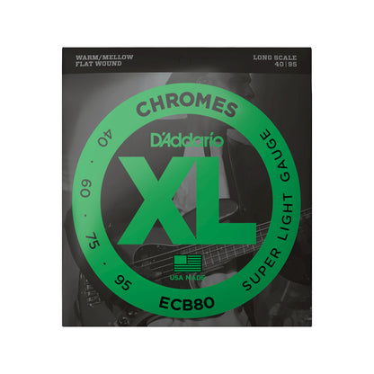 D\'Addario ECB80 XL Chromes Flat Wound Bass Strings Long Scale 40-95