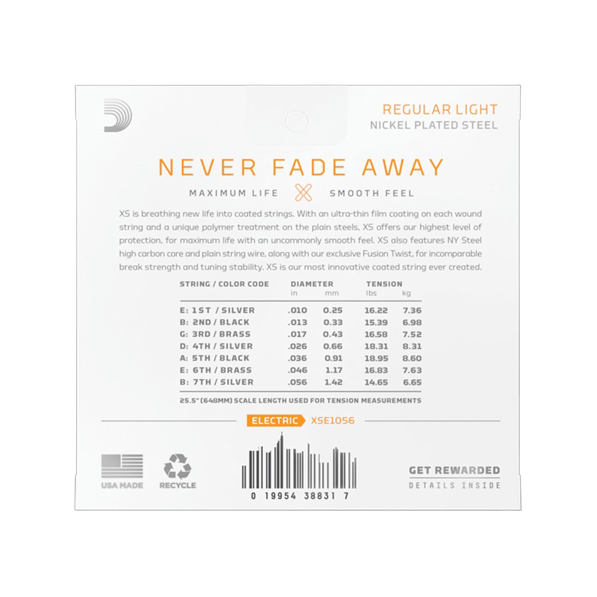 D'Addario XSE1056 XS Nickel Plated Steel Regular Light 7-String 10-56