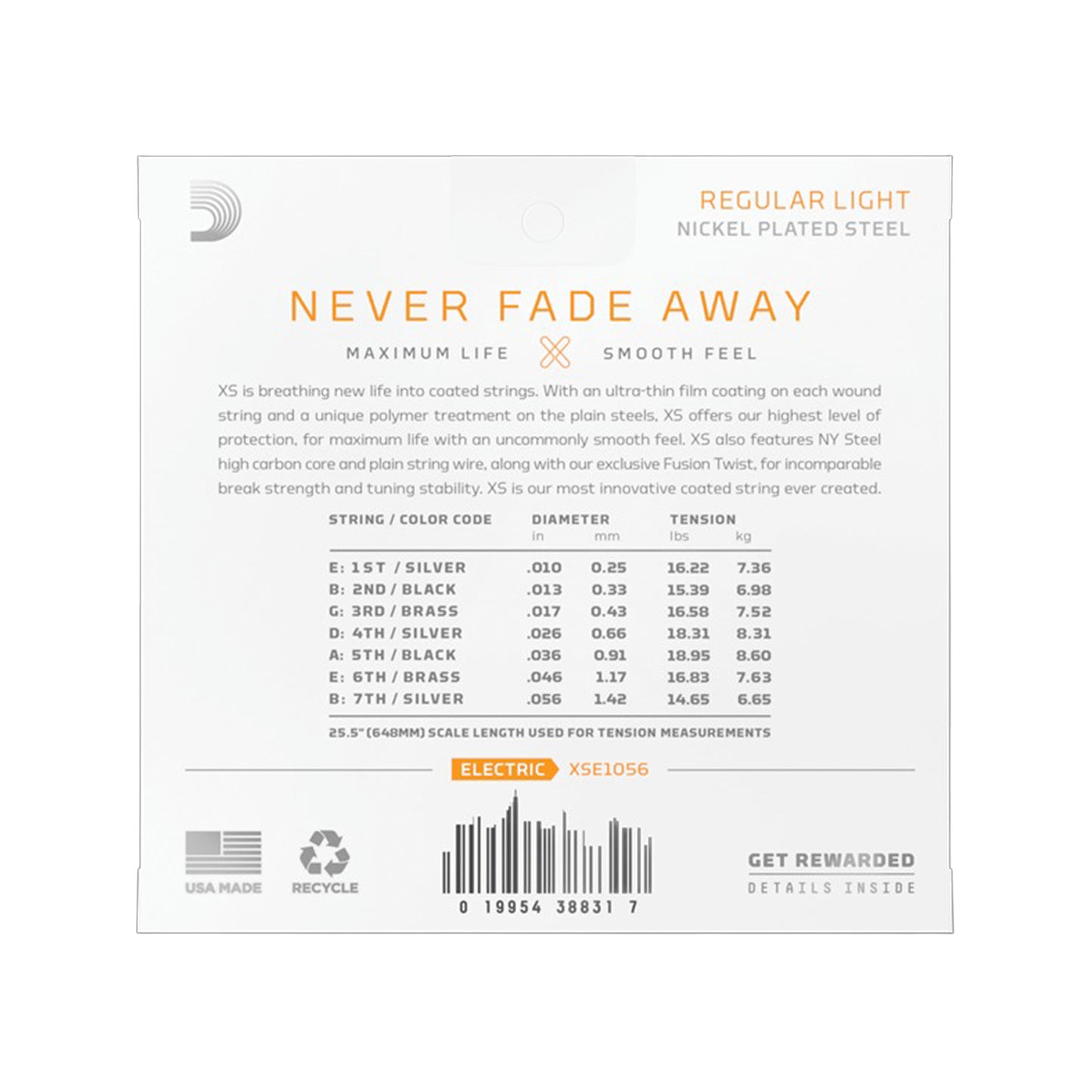 D'Addario XSE1056 XS Nickel Plated Steel Regular Light 7-String 10-56