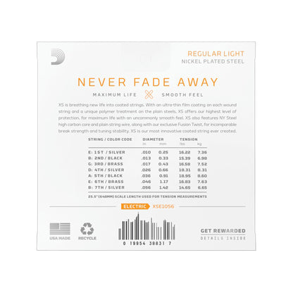 D'Addario XSE1056 XS Nickel Plated Steel Regular Light 7-String 10-56