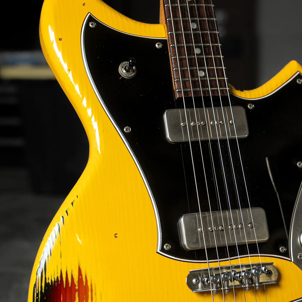 Novo Dealer Limited Serus J Vandalism Yellow Over '64 3-Tone Burst Medium Distress w/ Lollar P-90 Pickups Electric Guitars
