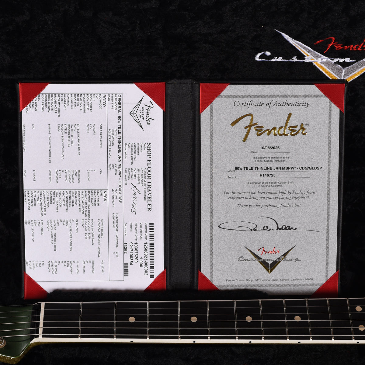 Fender Custom Shop 60s Telecaster Thinline Journeyman Cadillac Green/Gold Sparkle Master Built by Paul Waller Electric Guitars