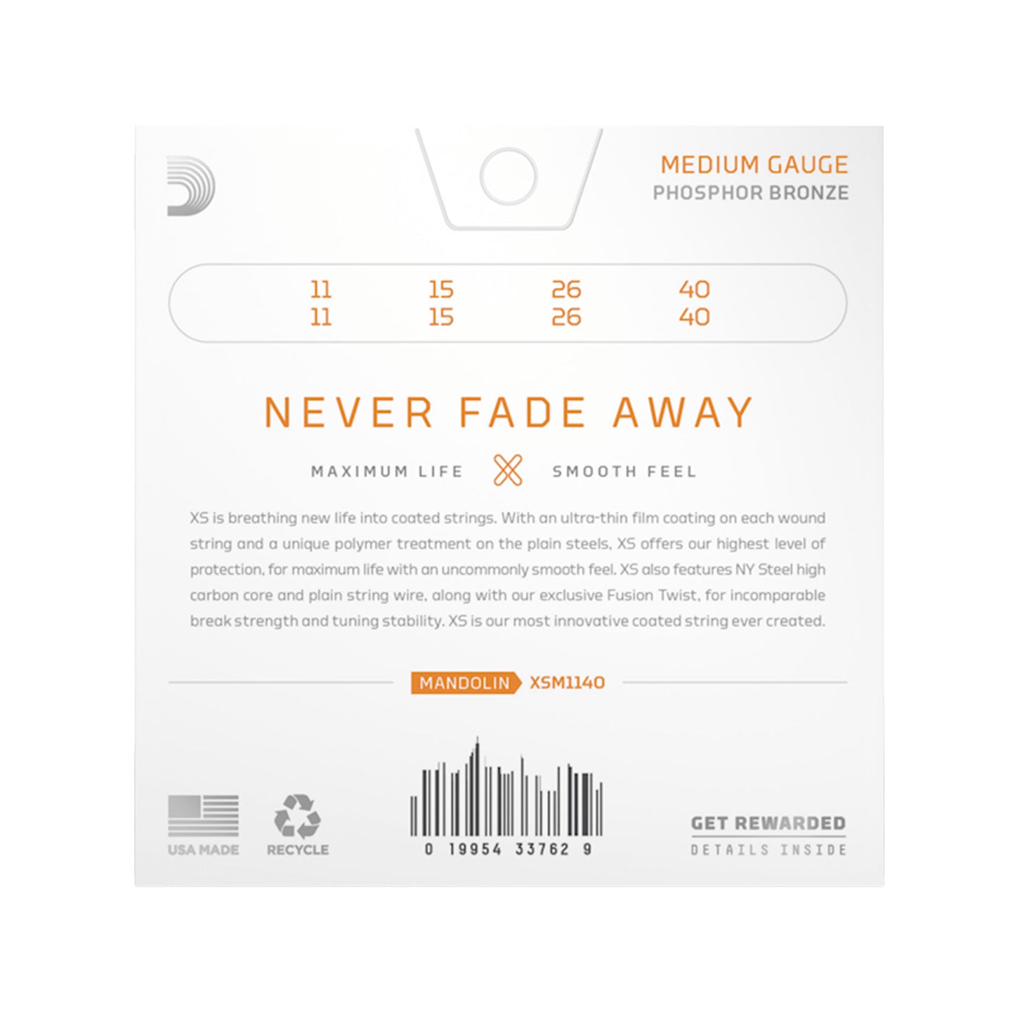 D'Addario XS Coated Mandolin Phosphor Bronze Medium 11-40