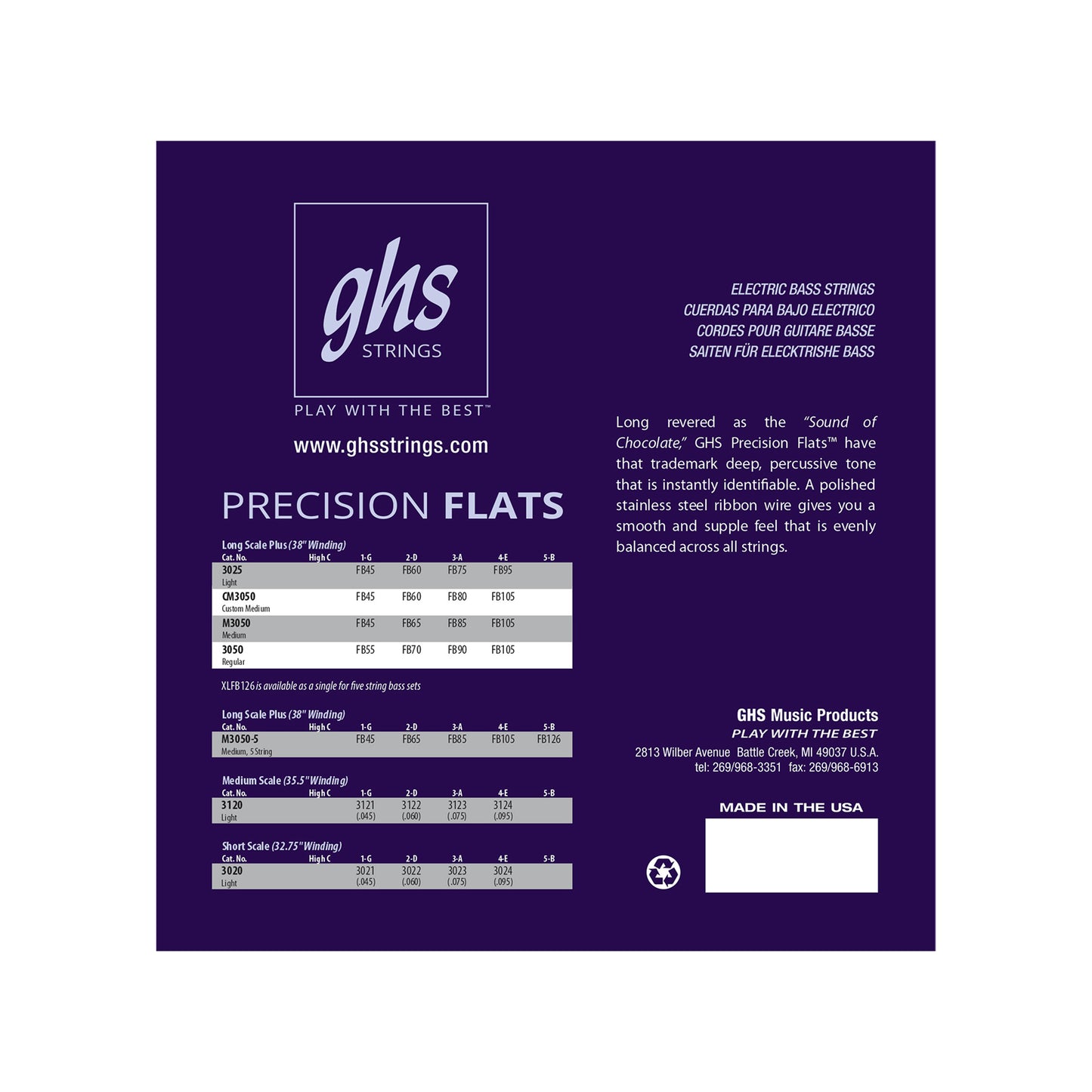 GHS Precision Flatwound Bass Long Scale Plus Medium 45-105