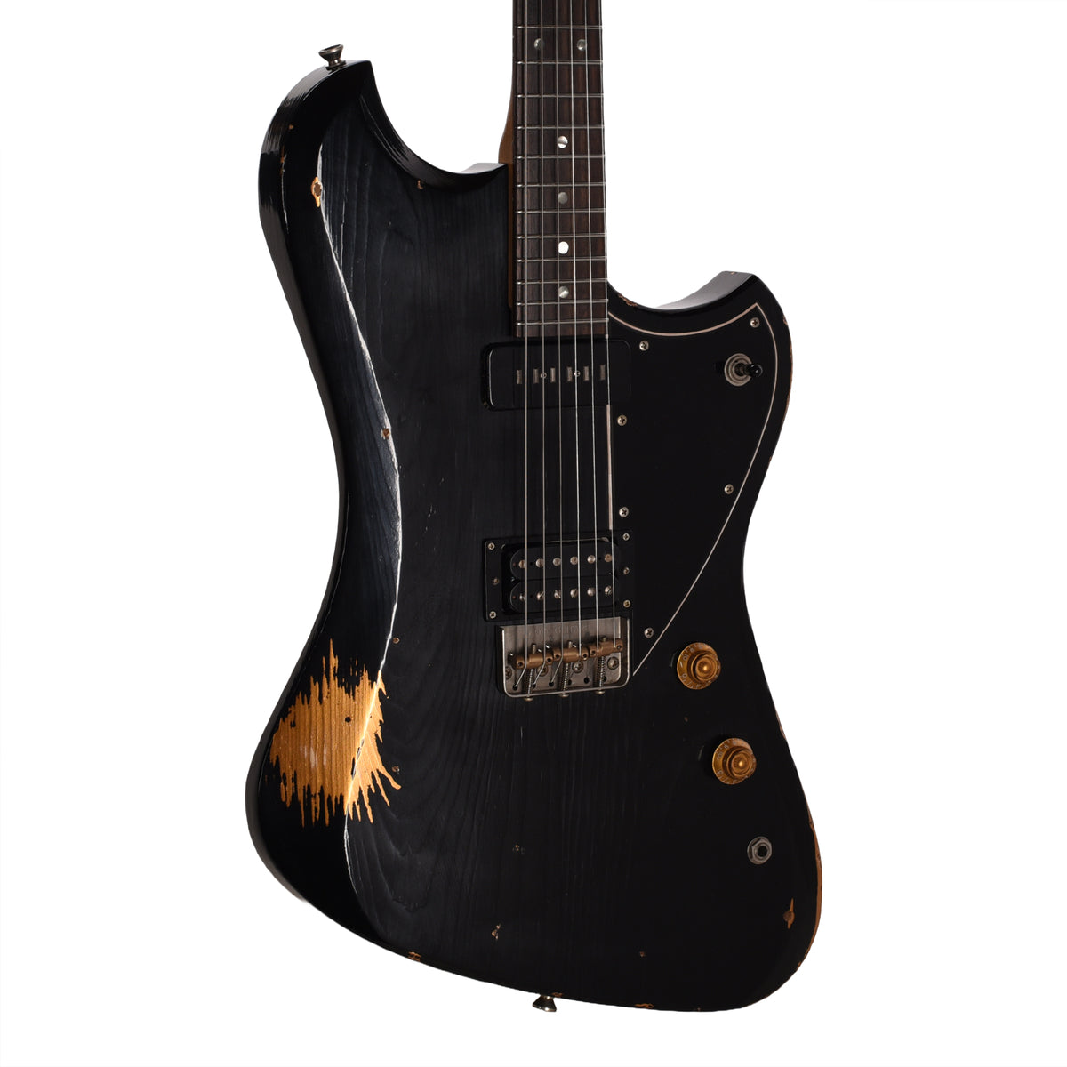 Novo Voltur V2 Bull Black Over Aztec Gold Medium Distress w/ Fralin Unbucker & Lollar Staple P-90 Pickups Electric Guitars
