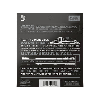 D'Addario ECB81 XL Chromes Flat Wound Bass Strings Long Scale 45-100