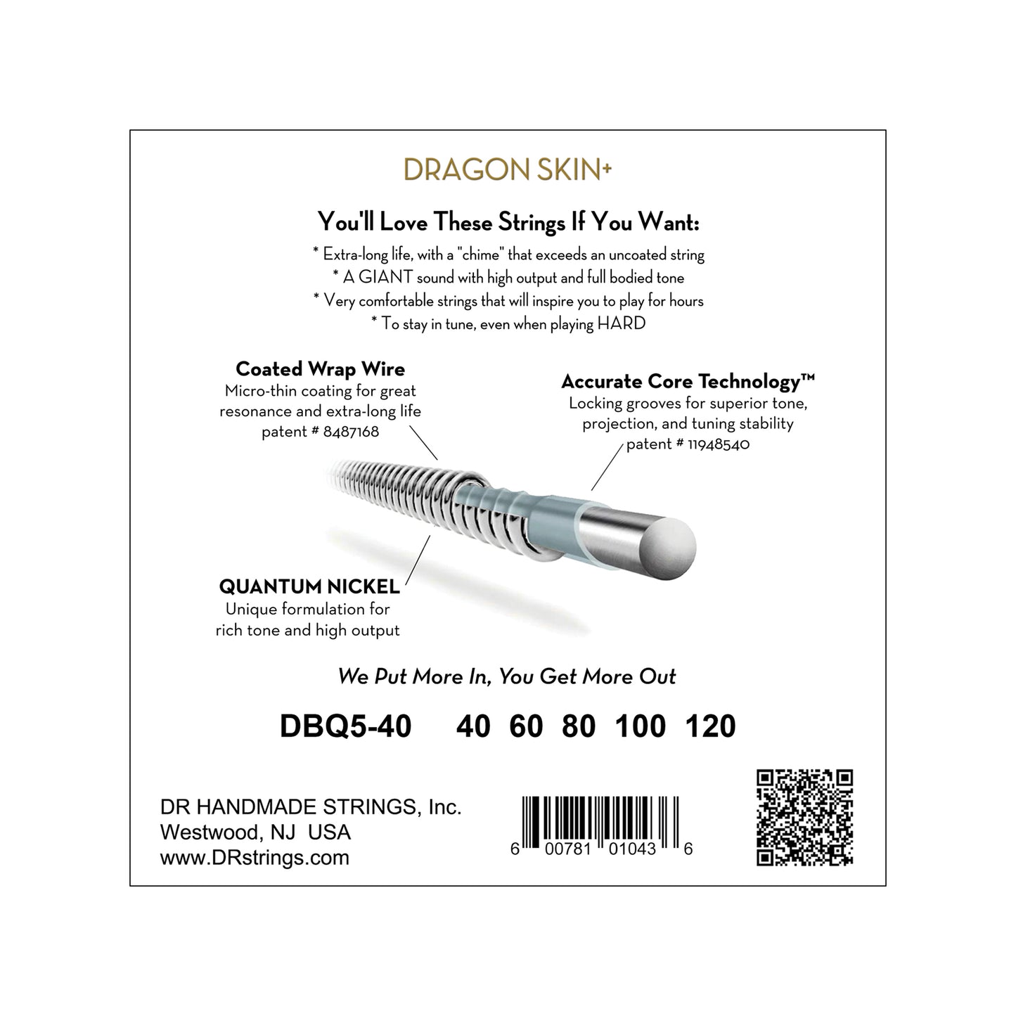 DR Strings DRAGON SKIN+ Quantum Nickel Bass Strings 5-String Light 40-120