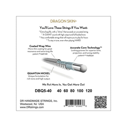 DR Strings DRAGON SKIN+ Quantum Nickel Bass Strings 5-String Light 40-120