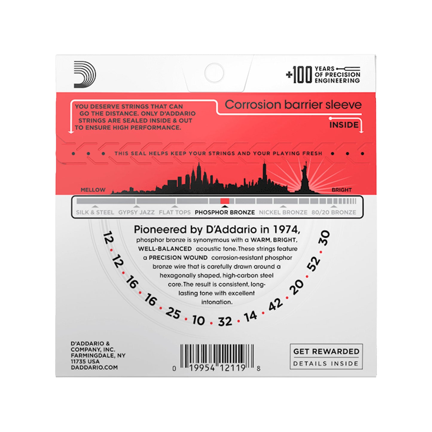 D'Addario EJ39 Phosphor Bronze Medium 12-String Acoustic Guitar String Set 12-52/30