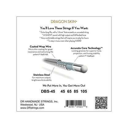 DR Strings DRAGON SKIN+ Stainless Steel Bass Strings Medium 45-105