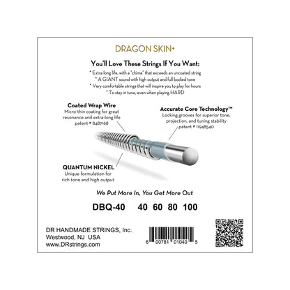 DR Strings DRAGON SKIN+ Quantum Nickel Bass Strings Light 40-100