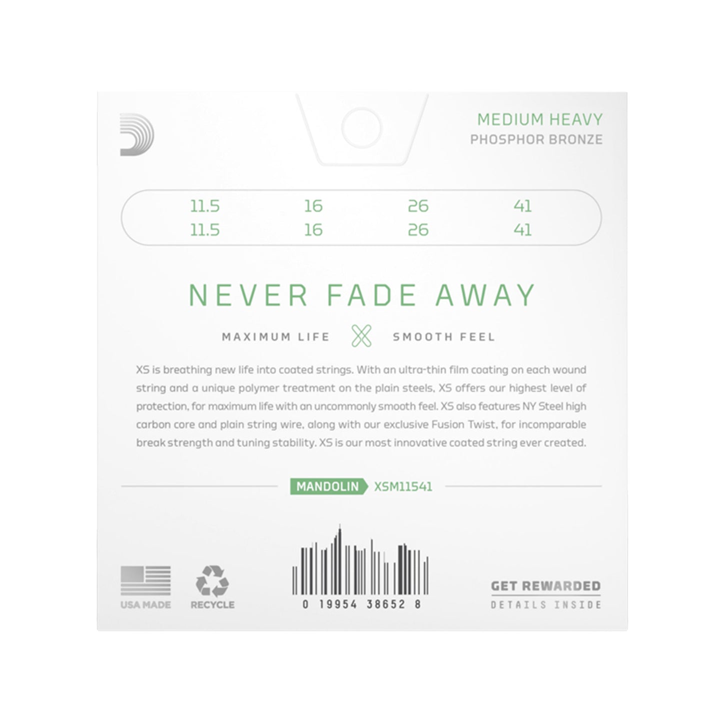 D'Addario XSM1038 XS Mandolin Phosphor Bronze Medium Heavy 11.5-41