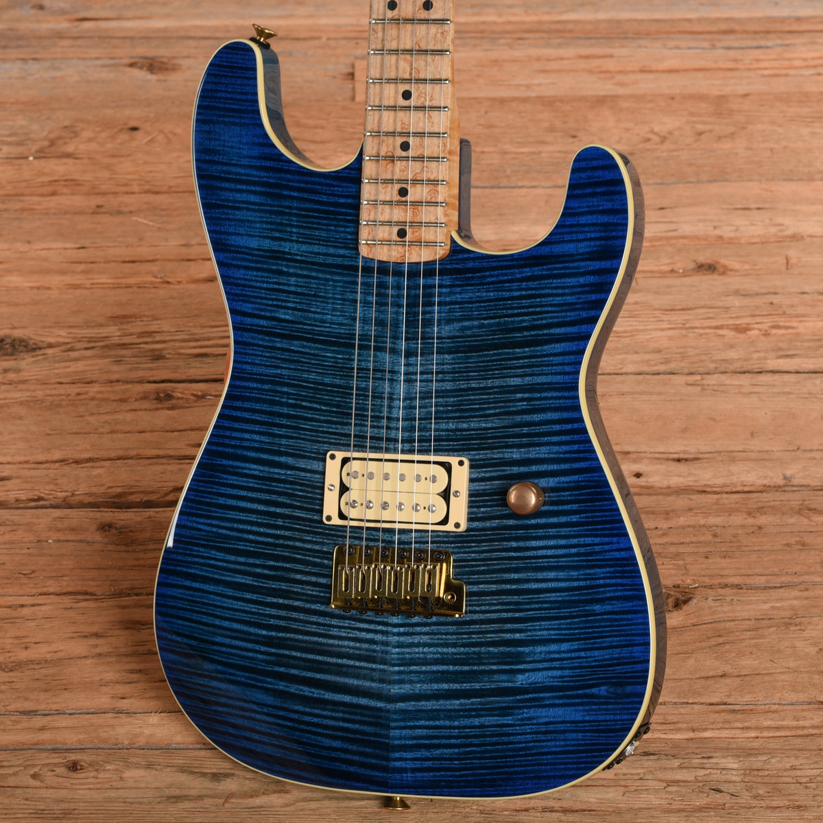 Charvel San Dimas S-Style Grover Jackson Flamed Maple Top Painted By Dan Lawrence Transparent Blue 1980s Electric Guitars