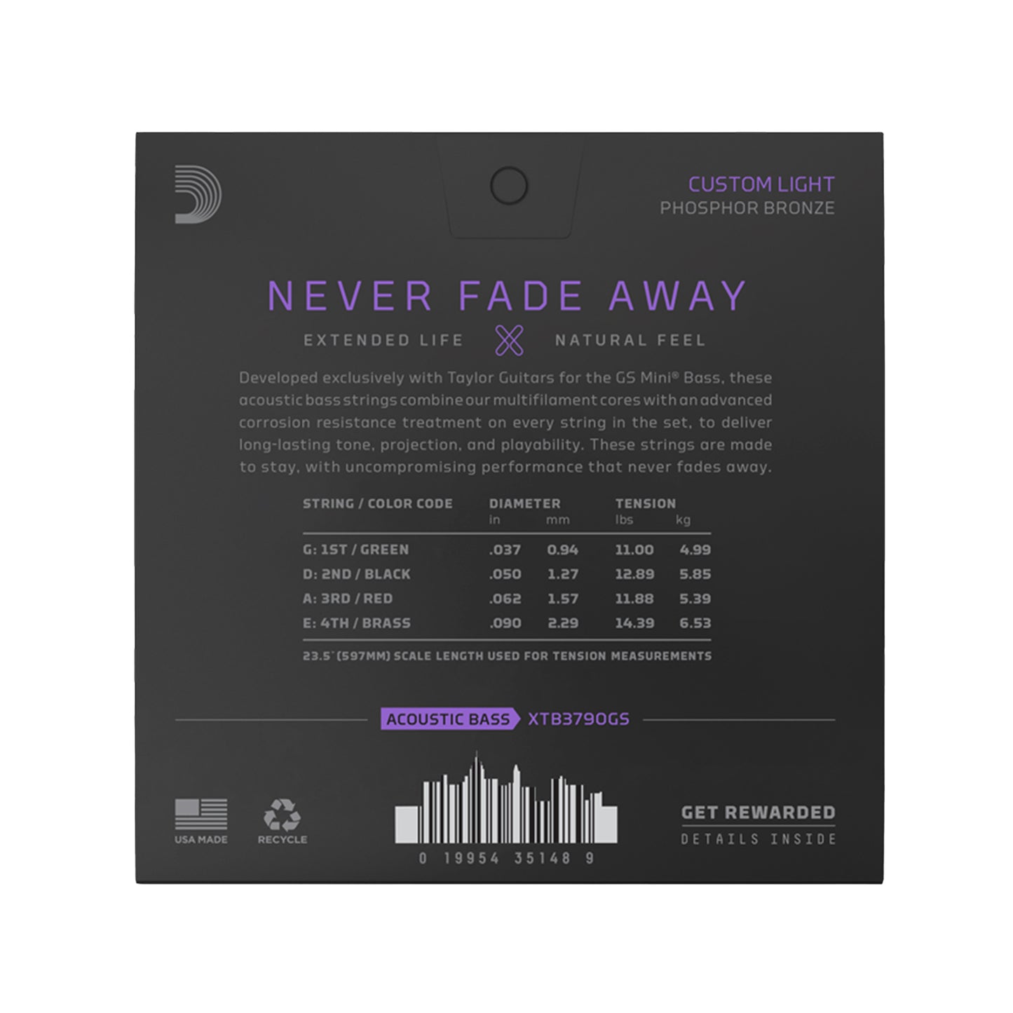 D'Addario XTB3790GS Acoustic Bass Taylor GS Mini Phosphor Bronze 37-90 Custom Light