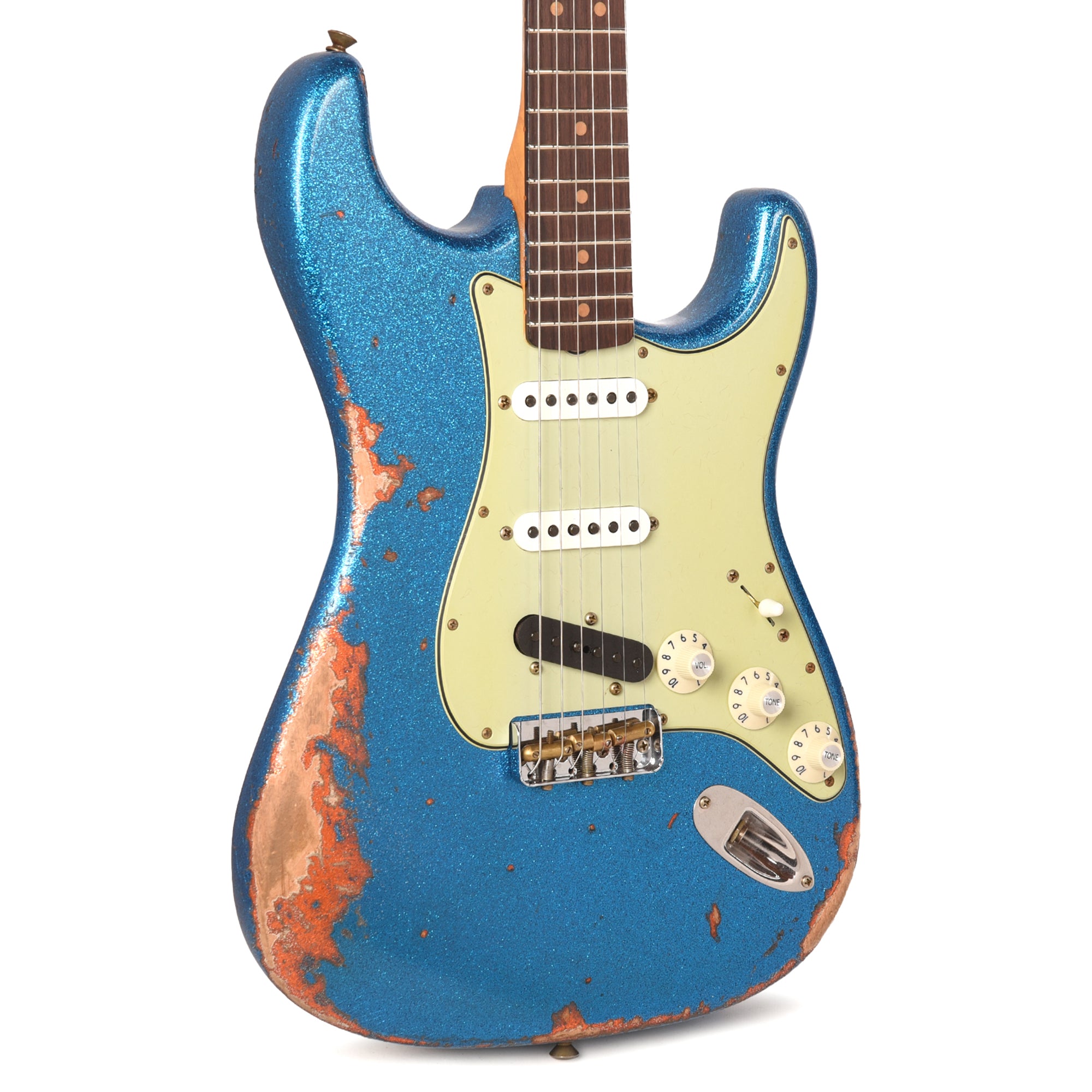 Fender Custom Shop Limited Edition Hotshot Stratocaster Aged Lake Placid Blue Sparkle over Aged Candy Tangerine Sparkle Heavy Relic