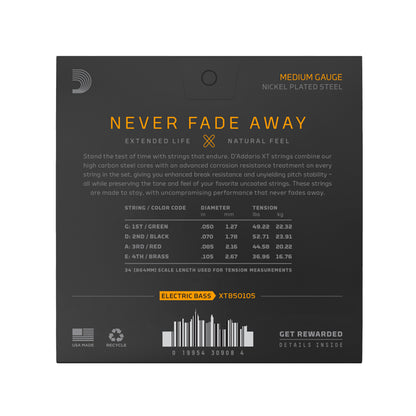 D'Addario XT Nickel Plated Steel Bass Guitar Strings Medium Long Scale 50-105