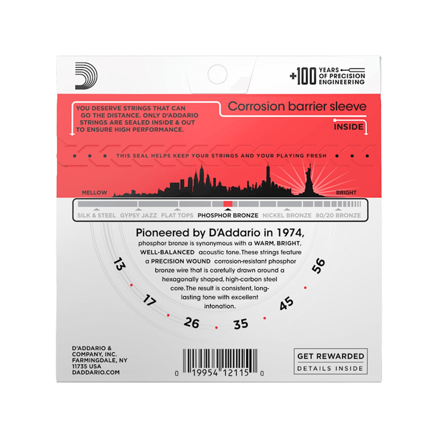 D'Addario EJ17 Phosphor Bronze Medium Acoustic Guitar Strings 13-56