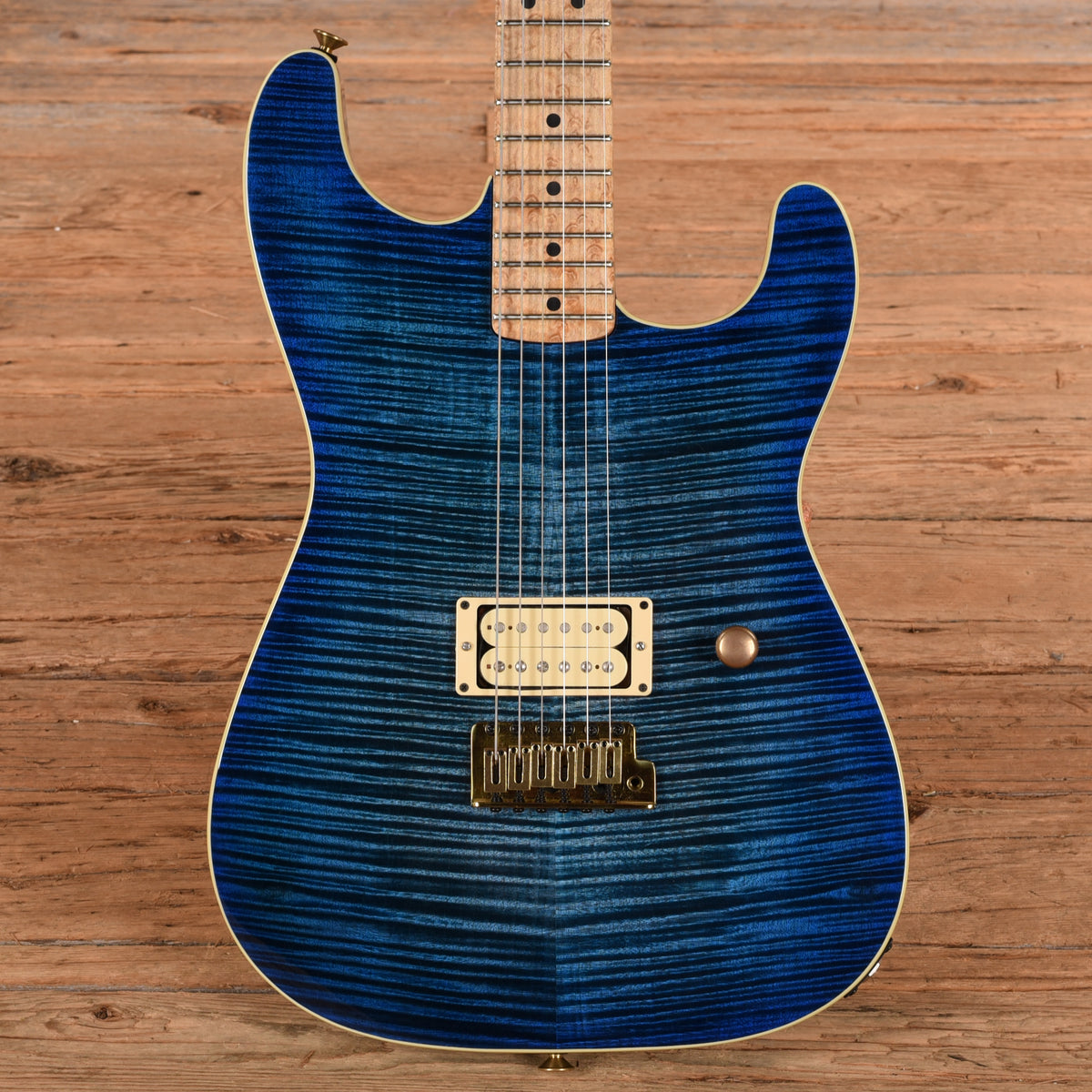 Charvel San Dimas S-Style Grover Jackson Flamed Maple Top Painted By Dan Lawrence Transparent Blue 1980s Electric Guitars