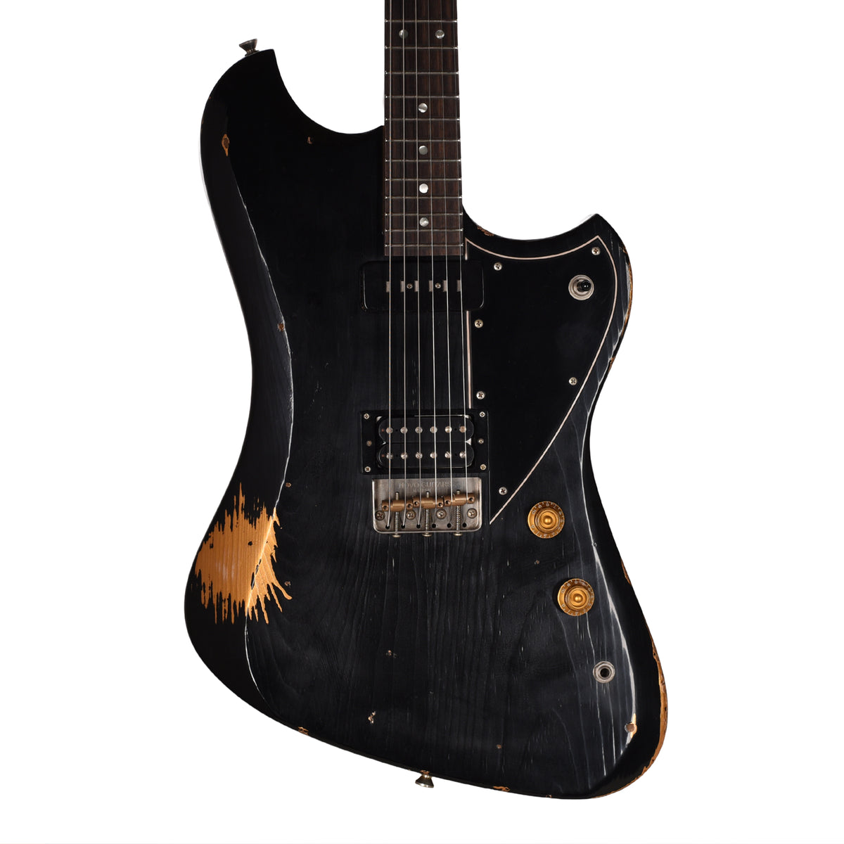 Novo Voltur V2 Bull Black Over Aztec Gold Medium Distress w/ Fralin Unbucker & Lollar Staple P-90 Pickups Electric Guitars