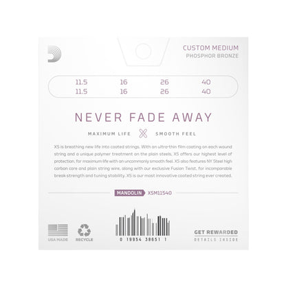 D'Addario XSM11540 XS Mandolin Phosphor Bronze Custom Medium 11.5-40