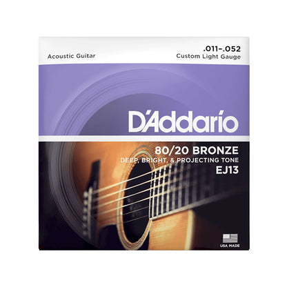 D'Addario EJ13 Acoustic Guitar Strings 80/20 Bronze Custom Light 11-52