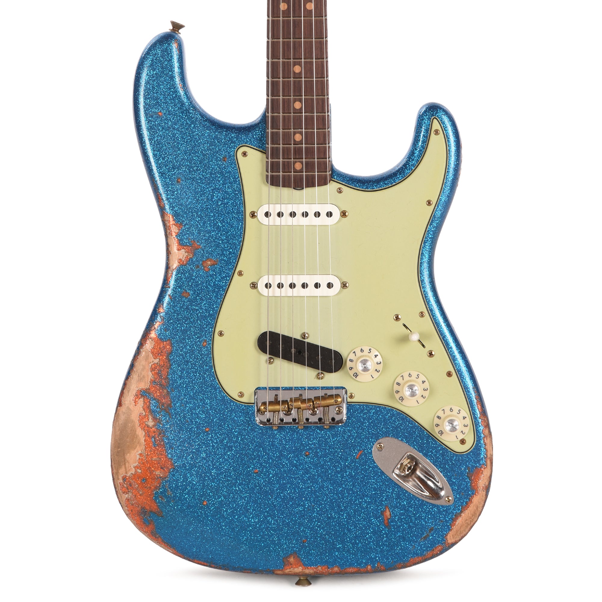 Fender Custom Shop Limited Edition Hotshot Stratocaster Aged Lake Placid Blue Sparkle over Aged Candy Tangerine Sparkle Heavy Relic