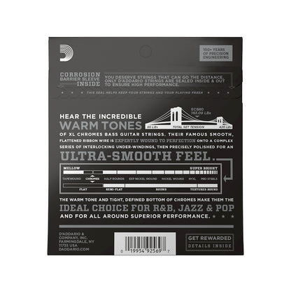 D\'Addario ECB80 XL Chromes Flat Wound Bass Strings Long Scale 40-95