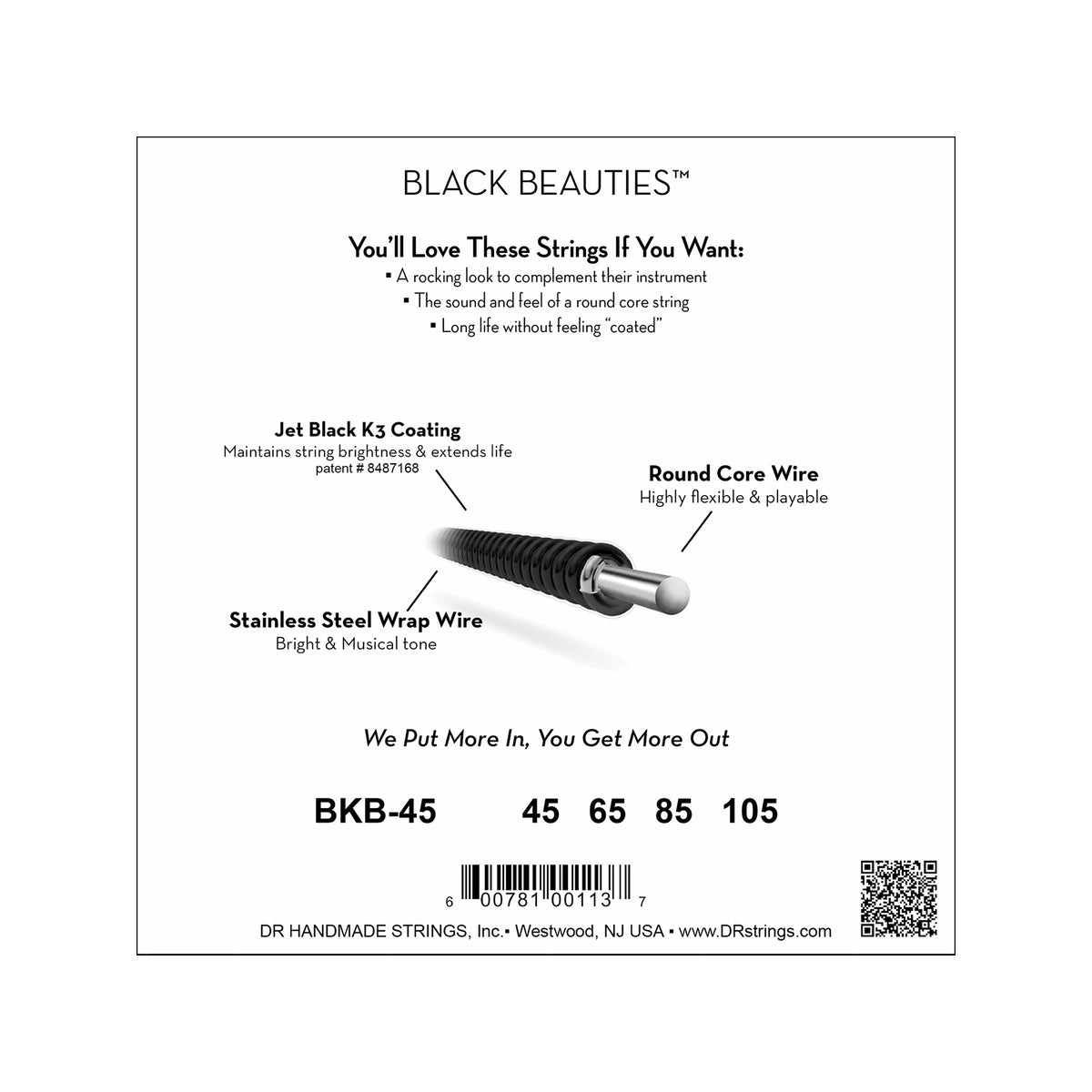 DR Strings Black Beauties - Extra-Life Black-Coated Bass 45-105 Accessories / Strings / Bass Strings