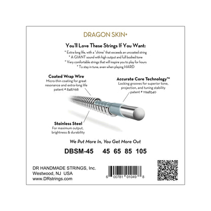 DR Strings DRAGON SKIN+ Stainless Steel Bass Strings Medium 45-105 Tapered Multi-Scale Accessories / Strings / Bass Strings