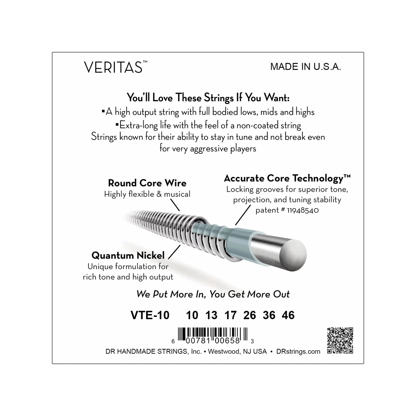 DR Strings VERITAS Coated Core Technology Electric Guitar Strings Medium 10-46 Accessories / Strings / Guitar Strings