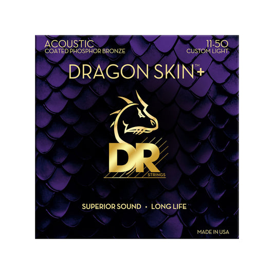 DR Strings DRAGON SKIN+ Phosphor Bronze Acoustic Guitar Strings Custom Light 11-50 Acoustic Guitars / 12-String