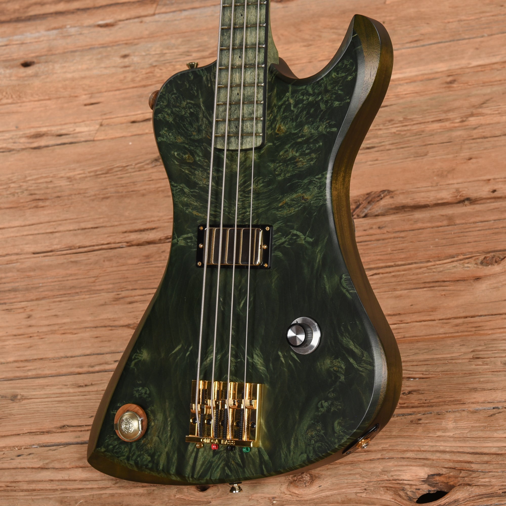 Dunable R2 Burl Top Bass w/Bigfoot Pickup & Built in Pipe Transparent Green 2020 Bass Guitars / 4-String