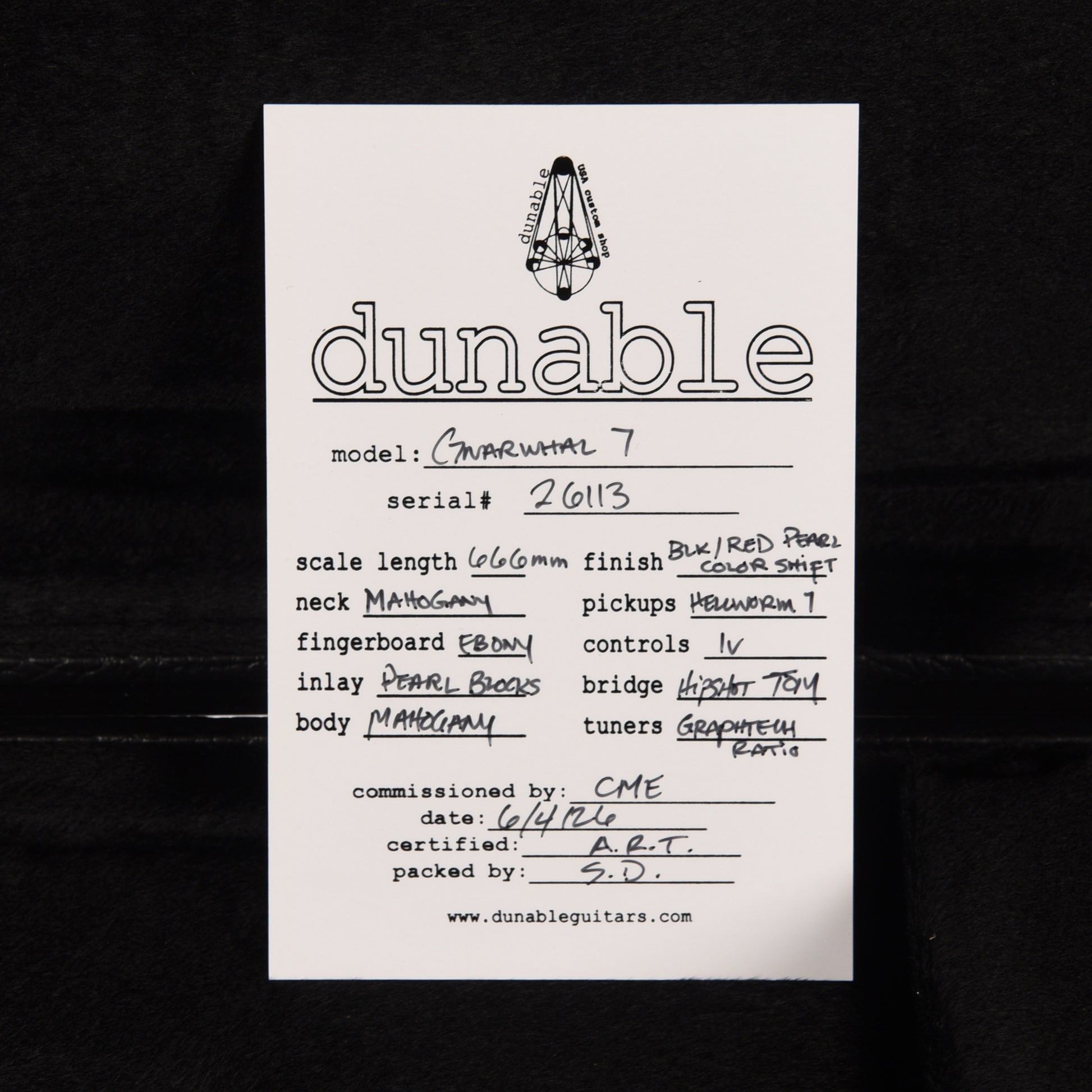 Dunable USA Gnarwahl 7-String H Black/Red Colorshift Pearl Electric Guitars