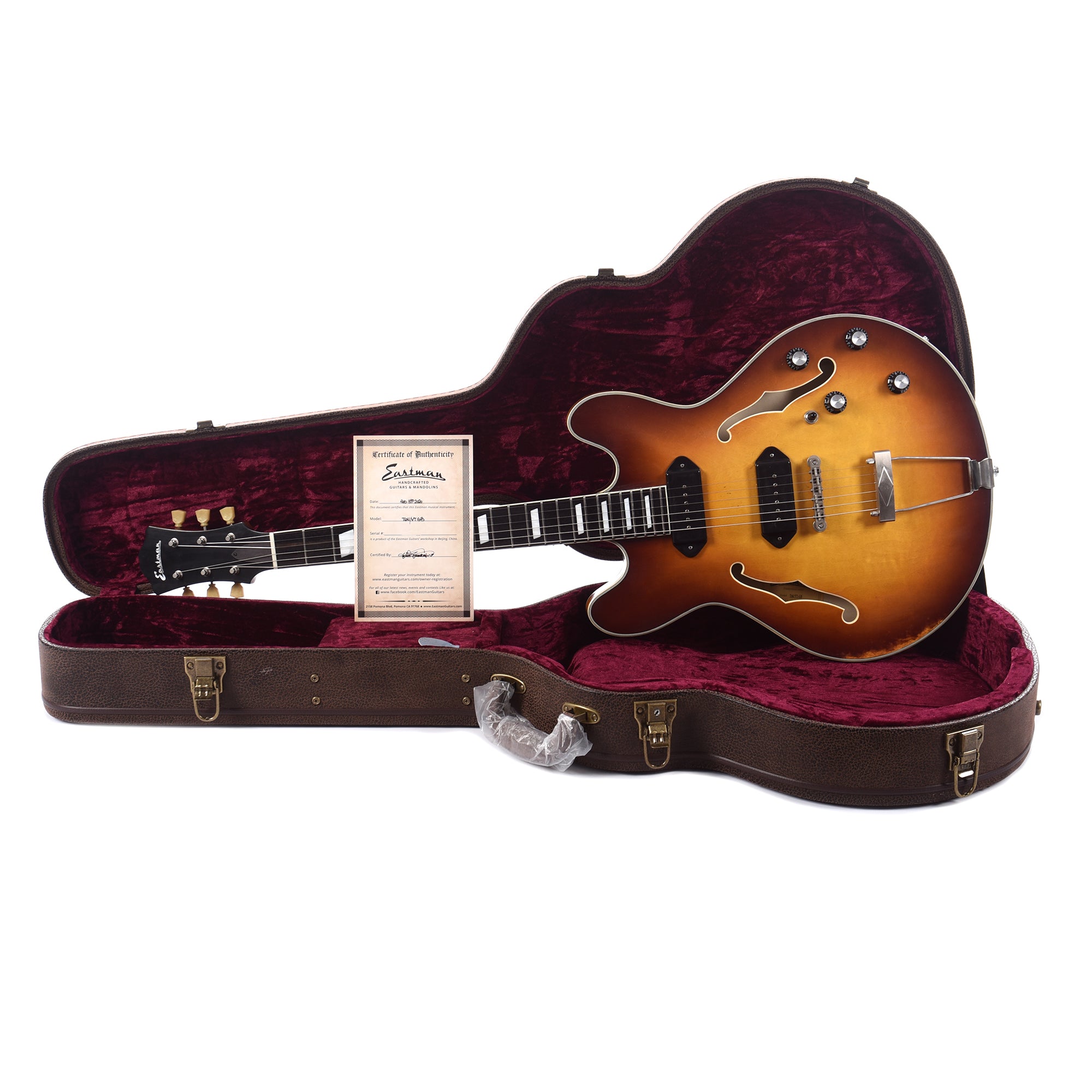 Eastman T64/v-T Thinline Antique Goldburst w/Lollar P-90 Dogears & Trapeze Tailpiece Electric Guitars / Hollow Body