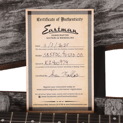 Eastman Limited Edition SB55DC/TV Olive Drab w/Lollar 50's Dog Ear P-90 Electric Guitars / Solid Body