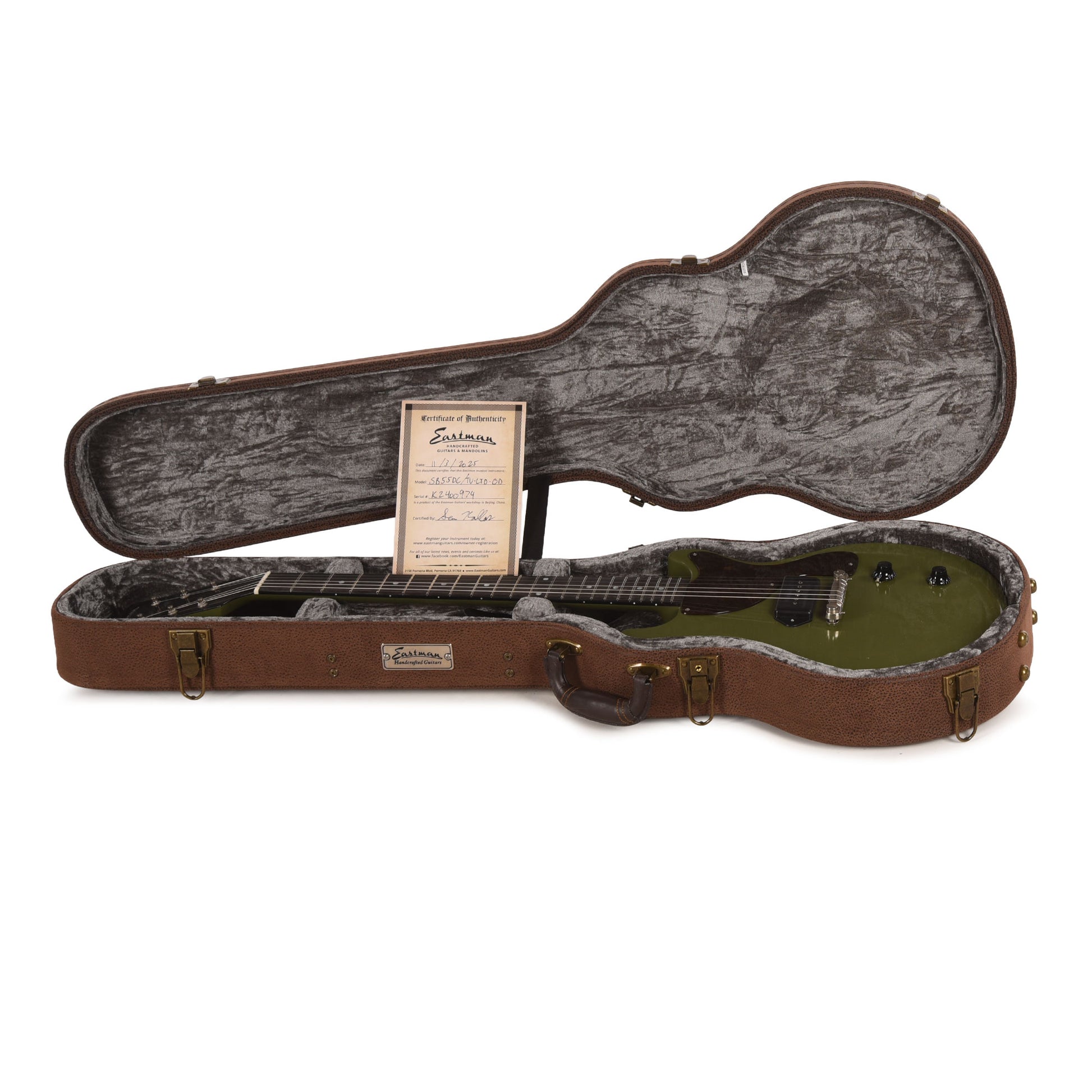 Eastman Limited Edition SB55DC/TV Olive Drab w/Lollar 50's Dog Ear P-90 Electric Guitars / Solid Body