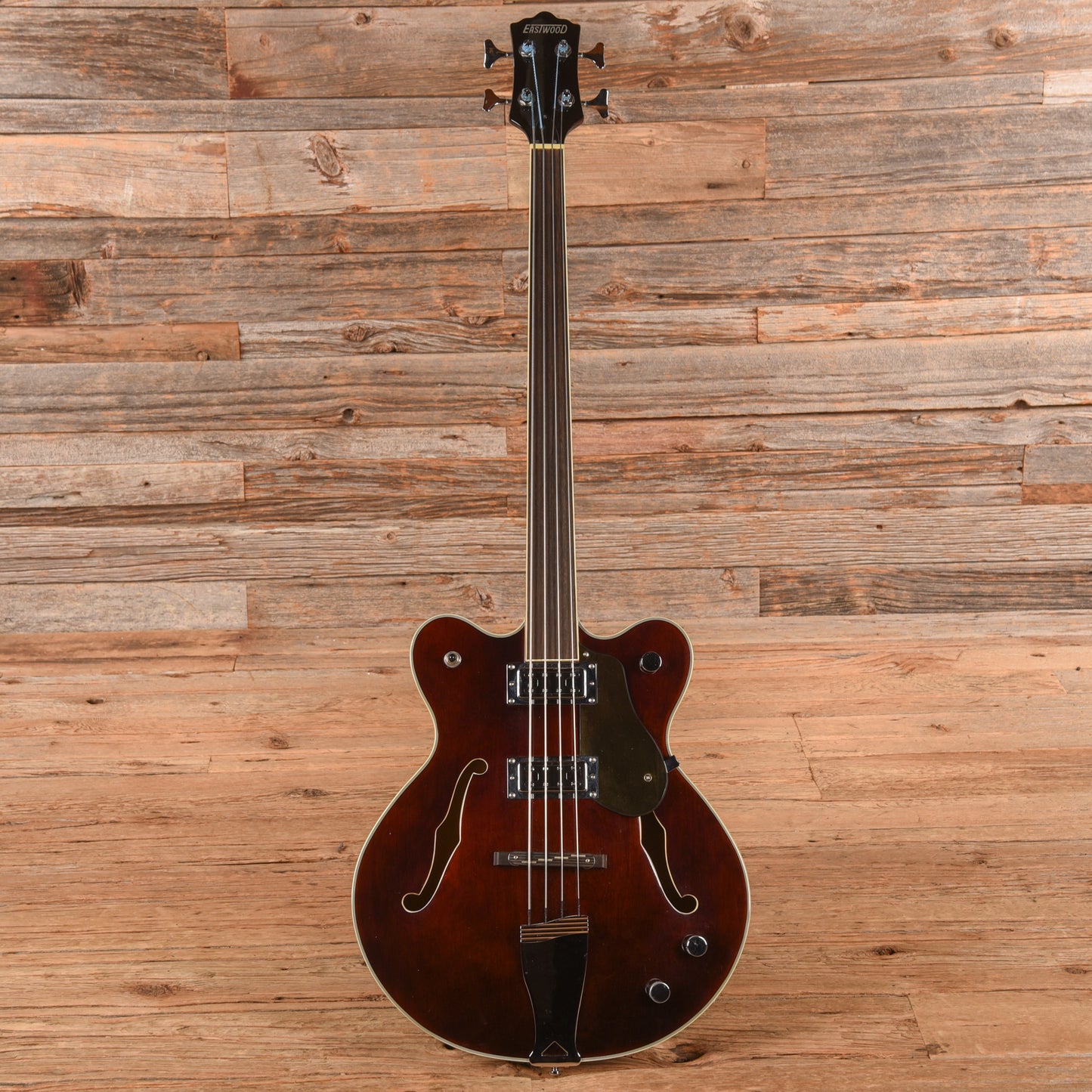 Eastwood Classic 4 Fretless Hollowbody Reissue Electric Bass Walnut Bass Guitars