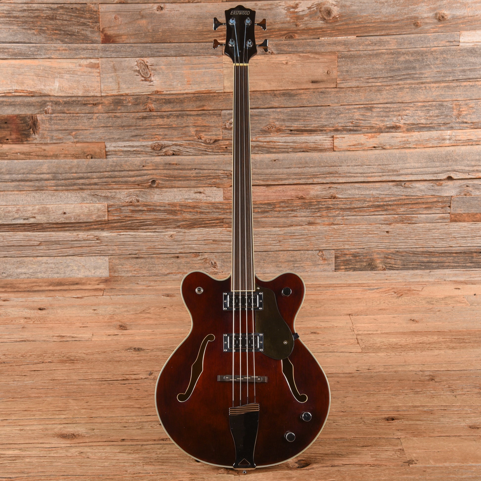 Eastwood Classic 4 Fretless Hollowbody Reissue Electric Bass Walnut Bass Guitars