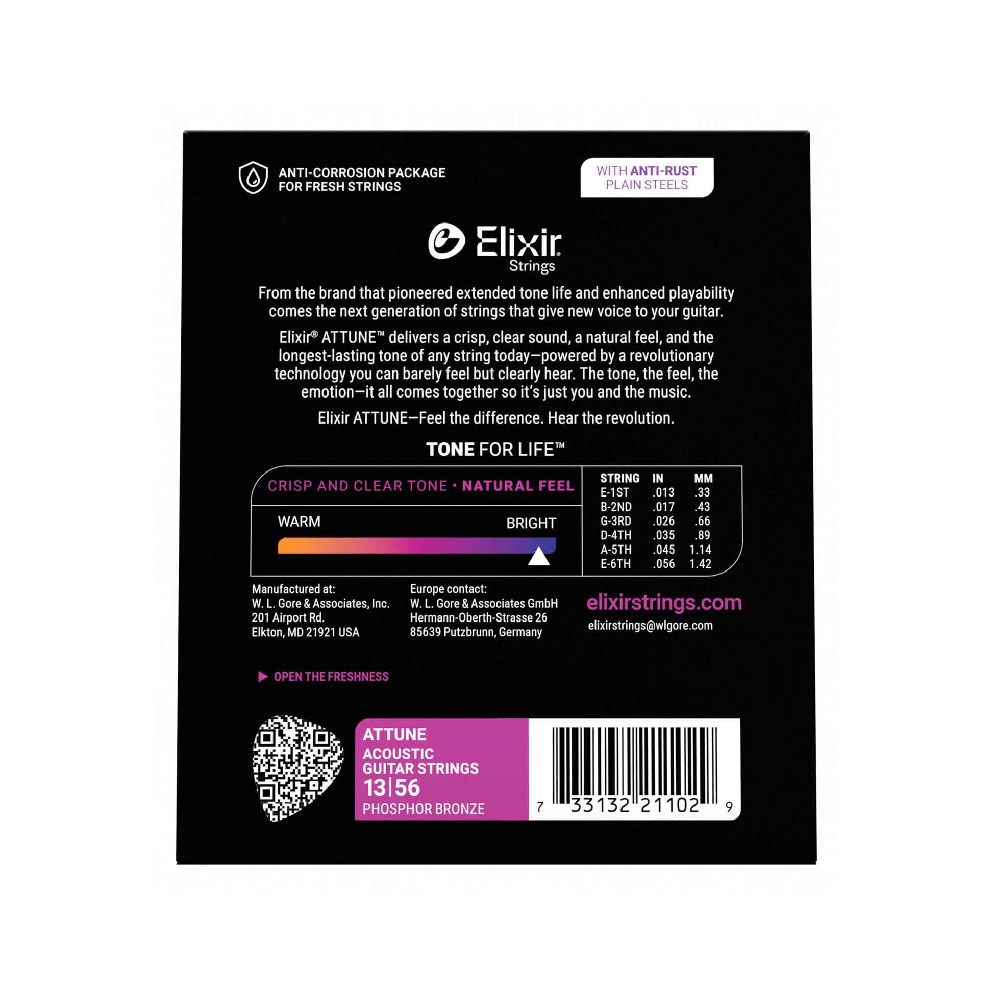 Elixir 21102 Acoustic Phosphor Bronze Attune Medium 13-56 Strings