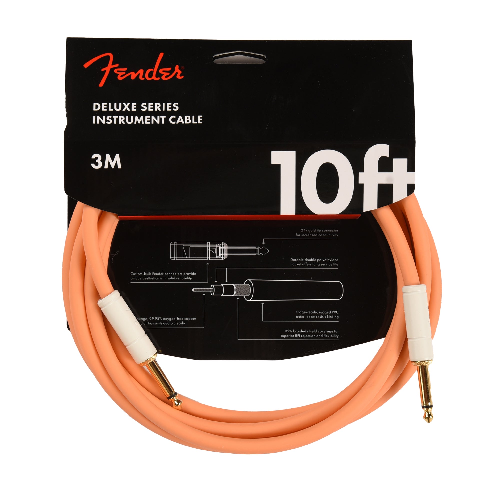Fender Deluxe Instrument Cable Pacific Peach 10' Straight-Straight Accessories / Cables