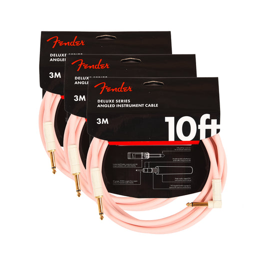 Fender Deluxe Instrument Cable Shell Pink 10' Angle-Straight 3 Pack Bundle Accessories / Cables