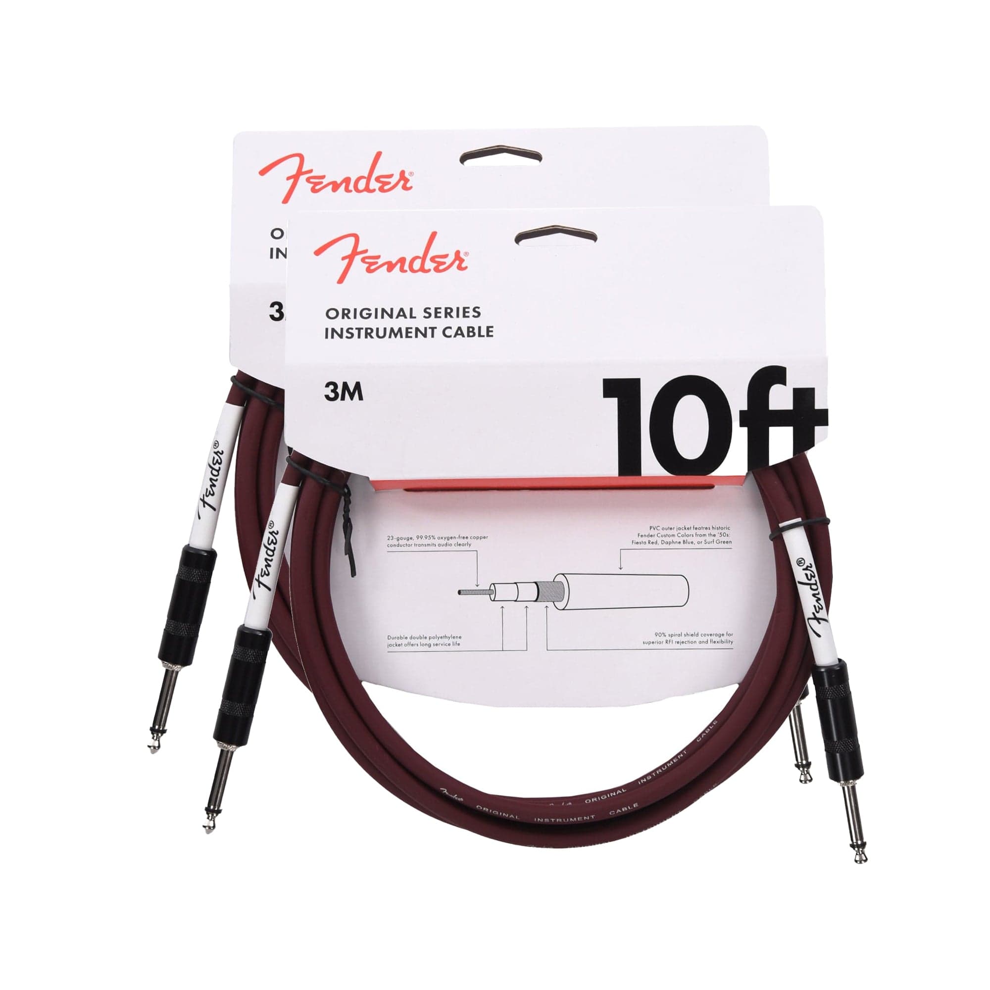 Fender Original 10' Instrument Cable Oxblood 2 Pack Bundle Accessories / Cables